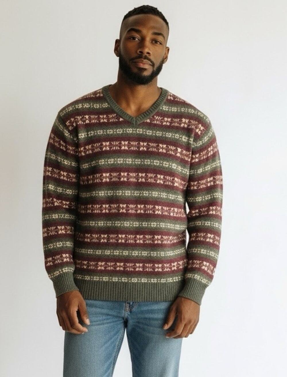 Vtg St. Johns Bay Sweater Lambswool Blend Fair Isle Mens XL Crew Neck Pullover